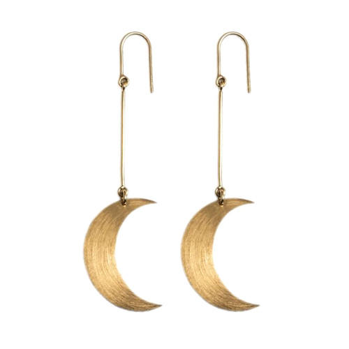  Vintage style classic jewelry satin finish long drop moon earrings in silver & gold
